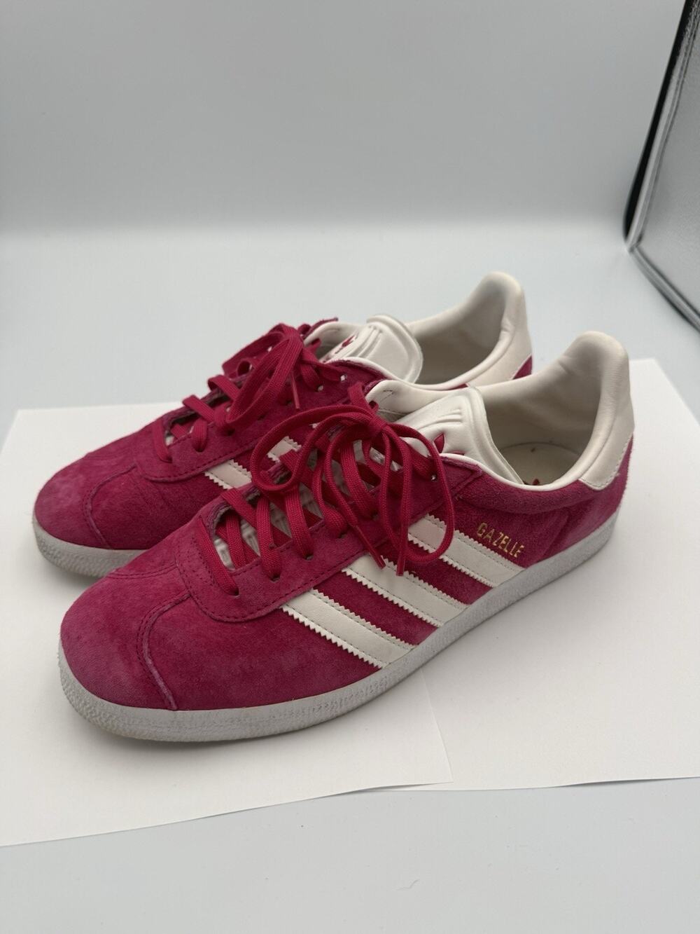 adidas Gazelle Pink and White Athletic Sneakers